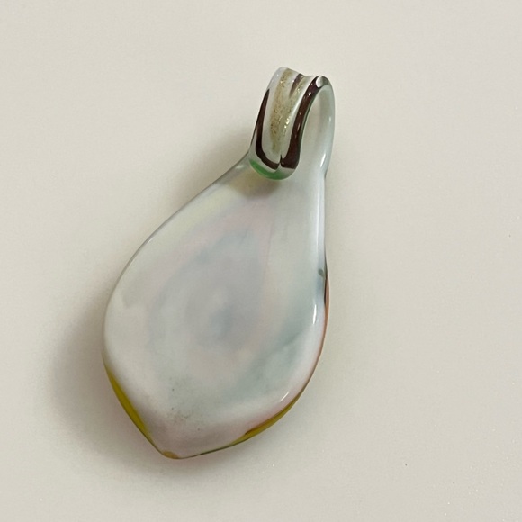 Handblown Artisan Oval Yellow Green Orange Fall Art Lampwork Glass Pendant - Picture 8 of 15